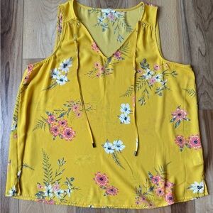 Maurices Yellow Floral Sleeveless Blouse
